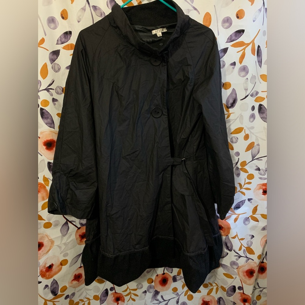 Style Chic Black Trench Coat Sz L